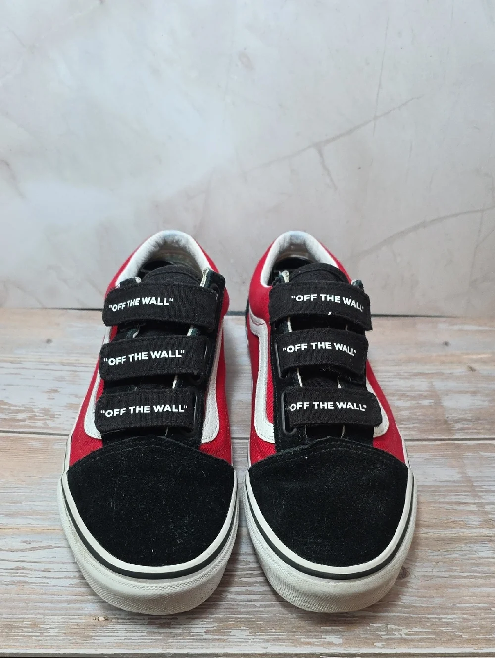 Vans Kids 6.5 Old Skool Velcro Sneakers - Red, Black & White